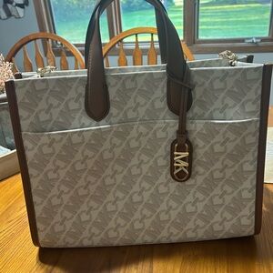 Michael Kors Cream and Brown MK Monogram Tote